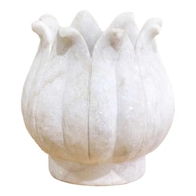 Carved White Marble Lotus Vase-Bagh