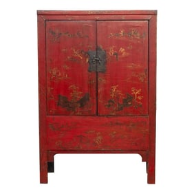 Mid 19th Century Red & Gilt Chinoiserie Armoire