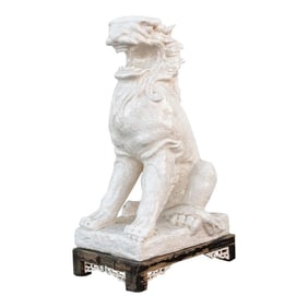 Tall Crackle Porcelain Lion on Stand