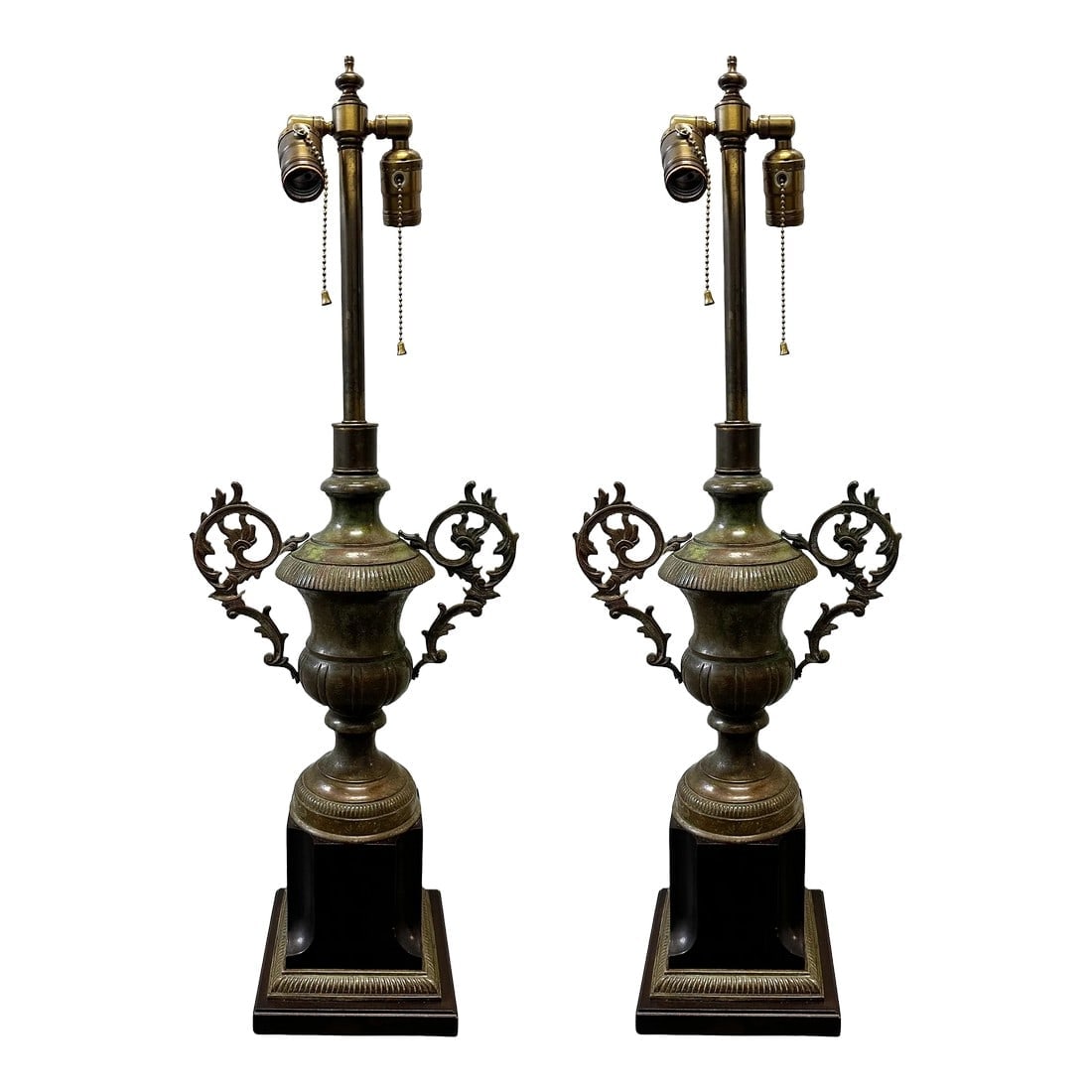 Pair of Late 20th Century Custom Bronze Urn Lamp Base With Ebonized Base (1 of 4)