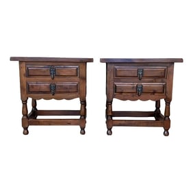 20th Century Spanish Nightstands With Two Drawers and Iron Hardware