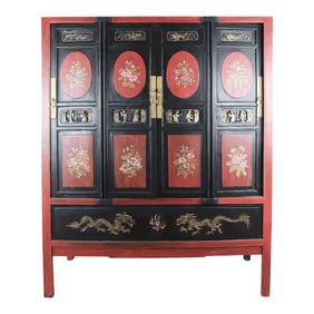 Painted and Carved Antique Style Chinese Cabinets