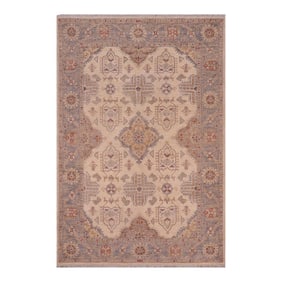 1990s Oriental Ziegler Ivory Gray Hand-Knotted Wool Rug - 5'7'' X 7'3''