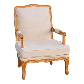 Finely Carved French Linen Arm Chair