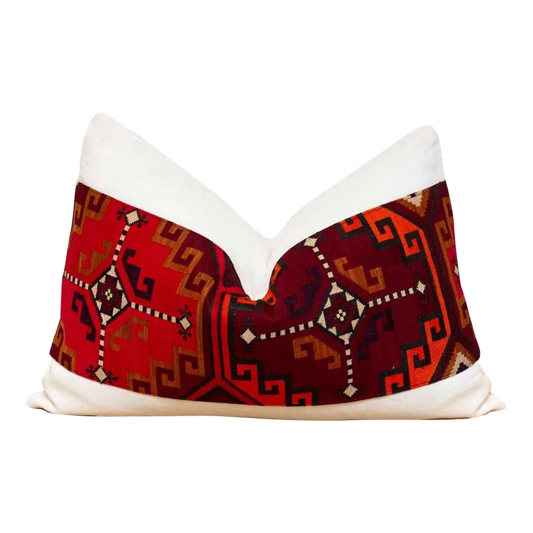 Aabir Antique Lakai Tribe Linen Pillow: This handcrafted pillow features a vibrant, hand-stitched textile created by the Lakai tribe of Uzbekistan. It is a unique example of Central Asian embroidery, showcasing the artistry and traditions o