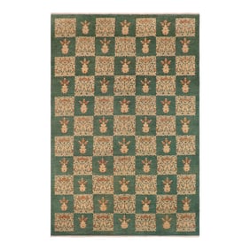Bohemien Ziegler Green Tan Hand-Knotted Wool Rug - 9'11'' X 13'6''