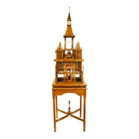 Victorian 6' Tall Hand Carved Mahogany Birdcage on Stand