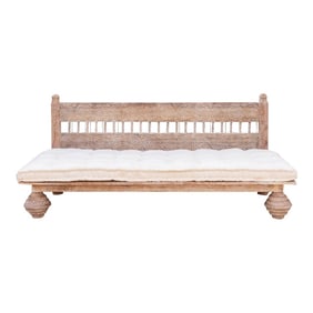 Carved Floral Whitewash Reclaimed Wood Daybed