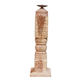 Carved Whitewash Charpai Candle Holder