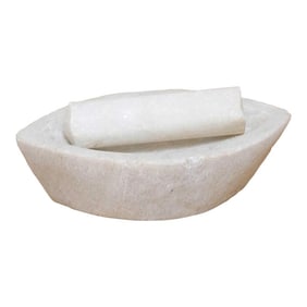 Aged White Marble Mortar & Pestle Grinder