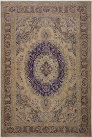 1990s Shabby Chic One of a Kind Hand Painted Brown Wool Rug - 8"² Ã— 11"²