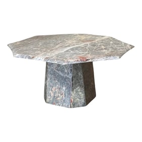 1970s Substantial White, Grey, Black, Pink Marble Coffee Table, Sculptural Base