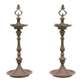 Antique Indian Brass Pricket Oil Lamp