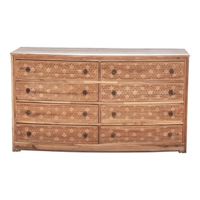 Long Reclaimed Teak Carved 8-Drawer Dresser
