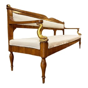 Early 19th Century Empire Bench - Carved - Gilt Dolphin Arms