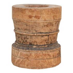 Oxidized Teak Turned Rice Grinder Pot