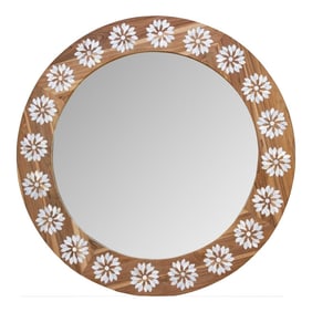 Round Reclaimed Teak Blossom Inlay Mirror