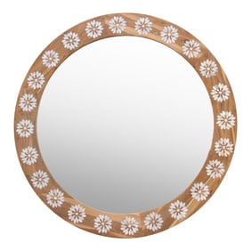 Large Teak Mother of Pearl Inlay Round Mirror