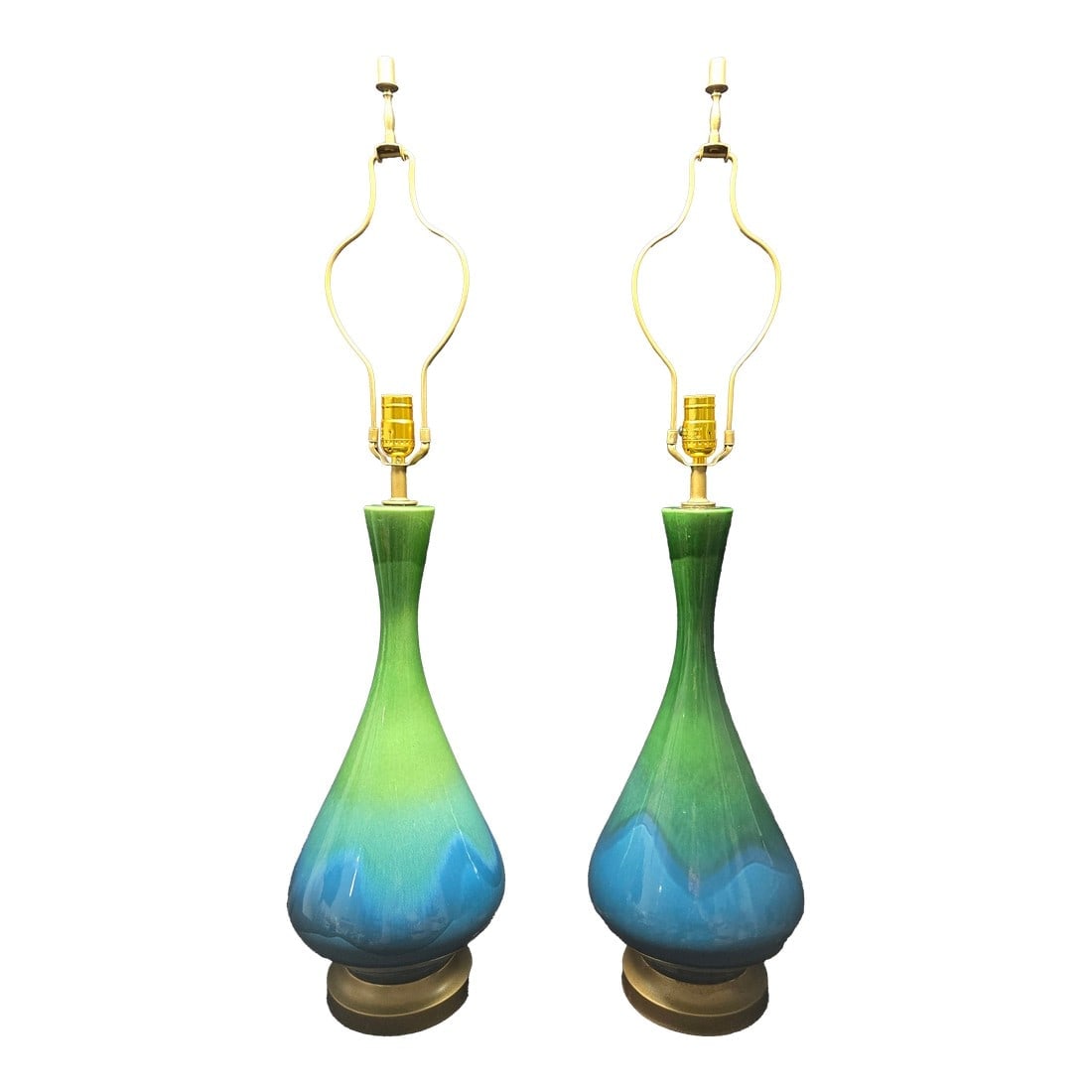 Mid-Century Modern Green and Blue Ceramic Lamp Pair (1 of 12)