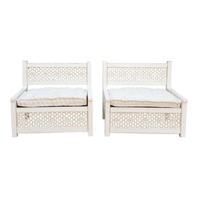 Set of 2 Carved White Moroccan Club Chairs