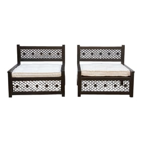 Set of 2 Carved Midnight Black Jali Club Chairs