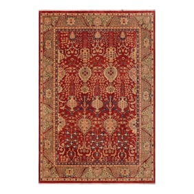 Boho Chic Ziegler Red Olive Green Hand-Knotted Wool Rug - 8'11'' X 11'5''