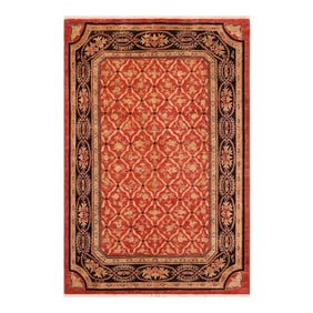 Boho Chic Ziegler Red Black Hand-Knotted Wool Rug - 6'0'' X 8'9''