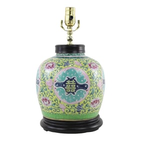 Early 20th Century Chinese Famille Rose Double Happiness Vase Table Lamp