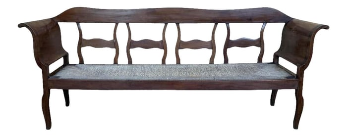 Late 19th Century Catalan Bench in Walnut With Caned Seat