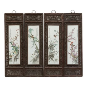 Set of 4, Finely Carved Chinese Wall Porcelain Panels