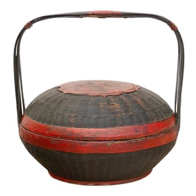 Antique Chinese Red & Black Wedding Basket