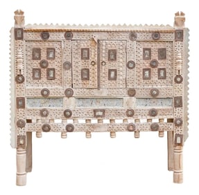Carved Bleached Wood Damachiya Tribal Cabinet