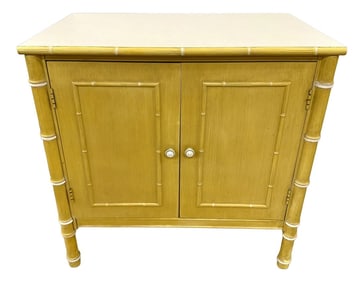 Vintage Thomasville Yellow Two Door Faux Bamboo Cabinet Chest