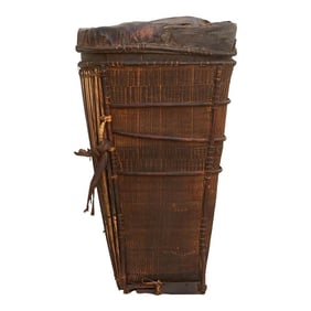 Antique Tall Cylindrical Basket With Fitted Lid