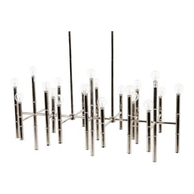 Jonathan Adler Faux Bamboo Polished Nickel Silver Chandelier