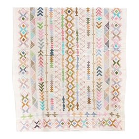 Abstract Pastel Hand-Stitched Cotton Tribal Kantha Throw