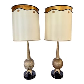 Pair of Tall Vintage Hollywood Regency Brass Lamps