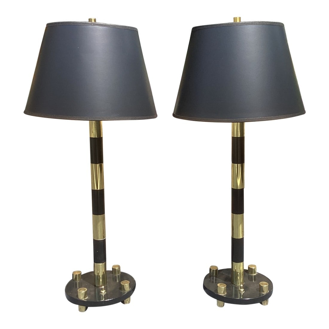 Pair of Italian Mid Century Modern Brass and Black Enameled Brass Table Lamps (1 of 5)