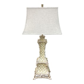Vintage Italian Pagoda Style Lamp With Linen Shade
