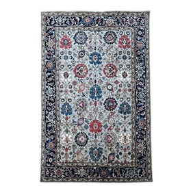 Serapi Floral Modern Style Wool Rug With Ivory & Navy Blue Field 6x9