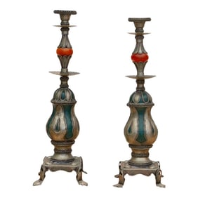 Pair of Ornate Vintage Tibetan Candleholders