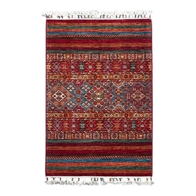 Afghan Khorjin Rug Hand-Knotted Wool Tribal Accent 4'x3'