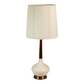 Mid-Century Modern Elongated Teardrop Table Lamp in Walnut & Porcelain, Usa, C. 1960's