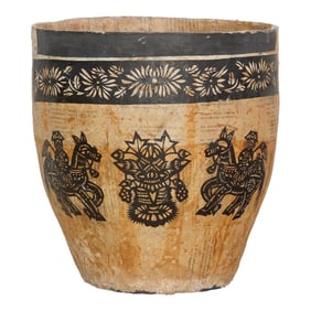 Large Paper Mache Pot, Horse & Rider Designs