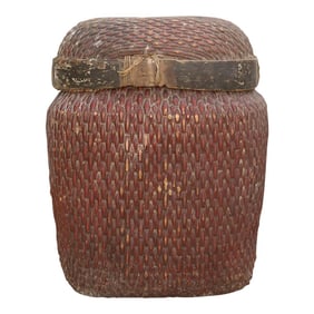 Antique Willow Storage Basket W/Lid