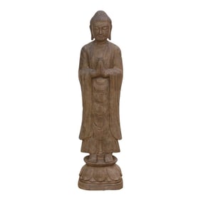 Elegant Hand-Carved Stone Buddha on Lotus Figure