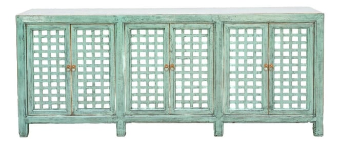 Long Oriental Jade Lattice Sideboard Cabinet