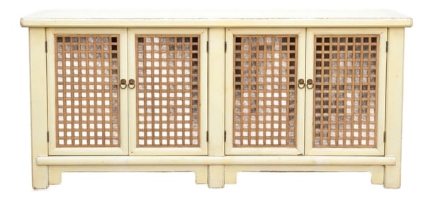 74" Long Lattice Sideboard in Cream & Wood
