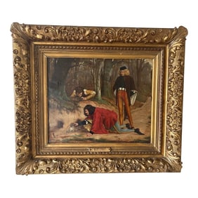 Charles-Louis Kratke (1848-1921) - Rabbit Hunting Scene, Oil on Canvas, 1871