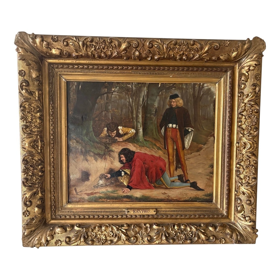 Charles-Louis Kratke (1848-1921) - Rabbit Hunting Scene, Oil on Canvas, 1871 (1 of 6)